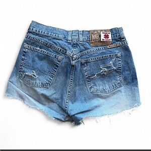 Y2K Lucky Brand blue denim shorts mini denim shorts thrashed low rise 2000s
